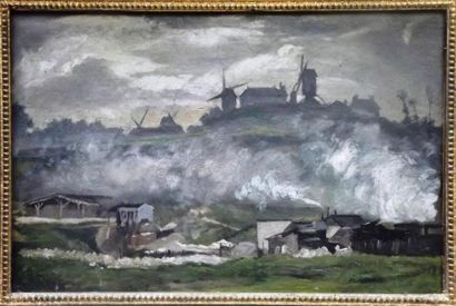 ECOLE FRANÇAISE XIXème siècle Moulins Huile sur toile 27 x 41 cm. (Restaurations...