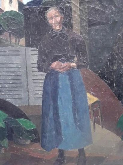 André LEVEILLE (1878-1963) Vieille femme Huile sur toile, signée en bas à droite...