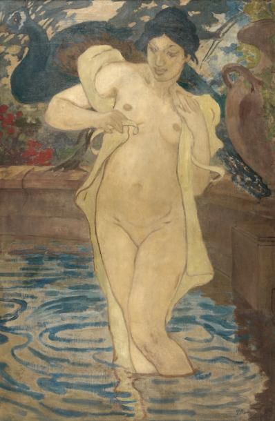 Paul-Elie RANSON (1861-1909) La baigneuses aux paons ou Nymphe à la fontaine Huile...