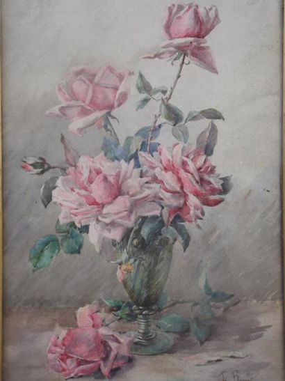 J. PLESSIER (XIXème- XXème siècle) Roses Aquarelle, signée en bas à droite 50 x 34...