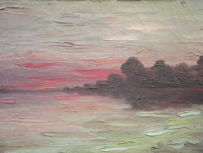 L. LEYBRY (XIXème- XXème siècle) Soleil couchant Huile sur toile, signée en bas à...