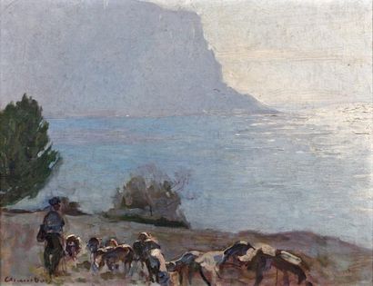 Marius CHAMBON (1876-1962) Moutons à Cassis Huile sur toile, signée en bas à gauche,...