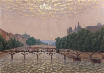 Charles LACOSTE (1870-1959) Le pont des Arts Huile sur carton, signée et datée 1902...
