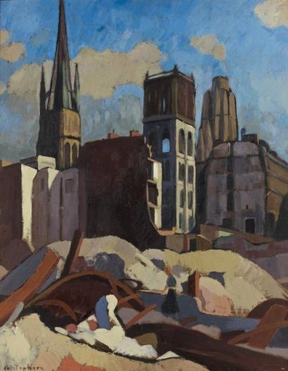 Georges JOUBIN (1888-1983) La cathédrale de Rouen Huile sur panneau, signée en bas...