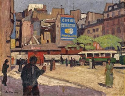 Georges JOUBIN (1888-1983) Place Saint-André des Arts Huile sur toile marouflée sur...