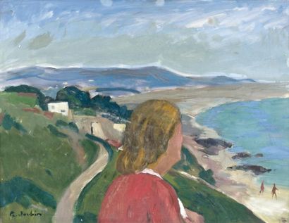 Georges JOUBIN (1888-1983) Le chemin sur la mer Gouache, signée en bas à gauche 49...