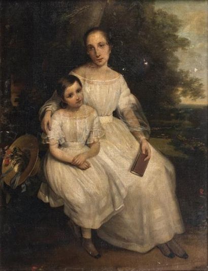 Attribué à Angelica KAUFFMANN (1741-1807) Mère et fille Huile sur toile, signée des...