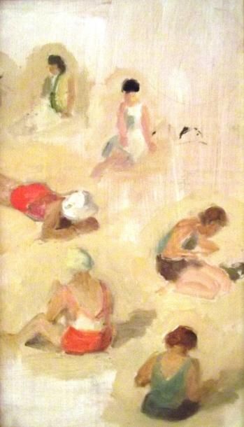 Henri MORISSET (1870-1956) Etude de baigneuses Huile sur panneau. 22 x 13,5 cm