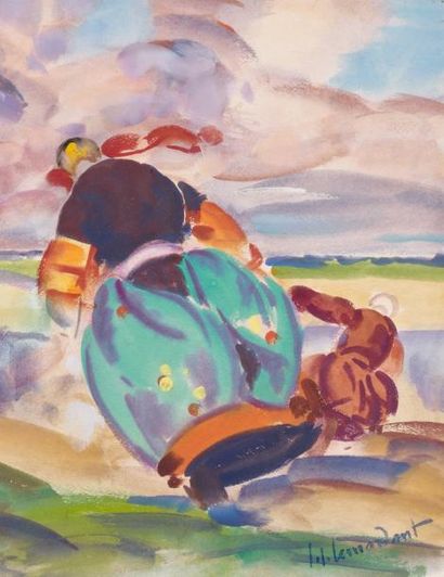Jean-Julien LEMORDANT (1878-1968) Dans le vent, circa 1913/1914 Aquarelle, signée...