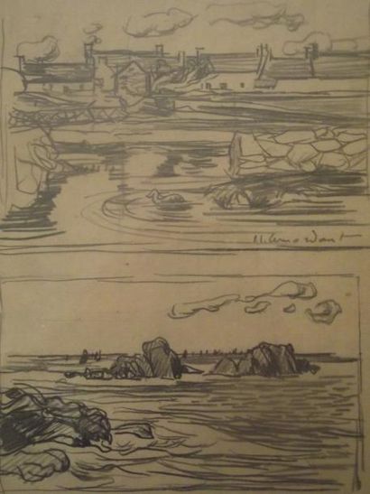 Jean-Julien LEMORDANT (1878-1968) Port - Bord de mer Deux études au crayon sur la...