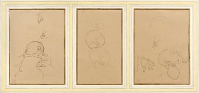 Georges LACOMBE (1868-1916) Triple portrait de Nigelle, bébé Dessin au crayon gras,...