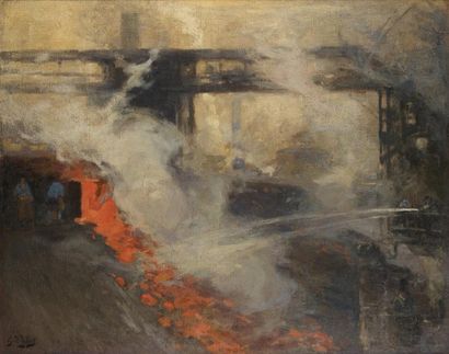 Eugène-Louis GILLOT (1867-1925) L'incendie Huile sur toile, signée en bas à gauche....
