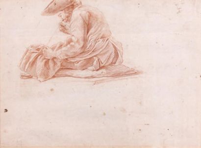 Attribué à Jan Josef II HOREMANS (1714 - 1790) Un tailleur agenouillé, prenant des...