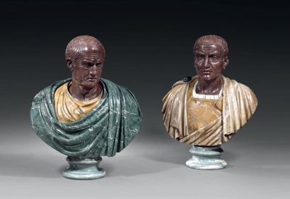 null Paire de bustes figurant des personnages ou des empereurs romains, en porphyre,...