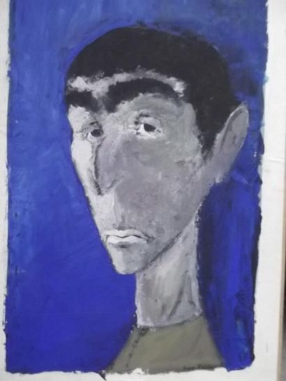 Jean PELETIER (1907-1984) L'homme aux yeux noirs, 1962 Gouache sur papier marouflé...