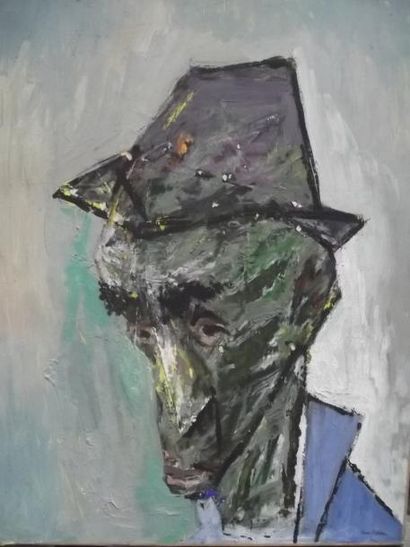 Jean PELETIER (1907-1984) Le pauvre homme au chapeau, 1962 Gouache sur papier marouflé...