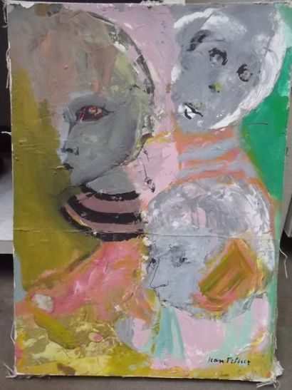 Jean PELETIER (1907-1984) Trois visages, 1948 Gouache sur papier marouflé sur toile,...