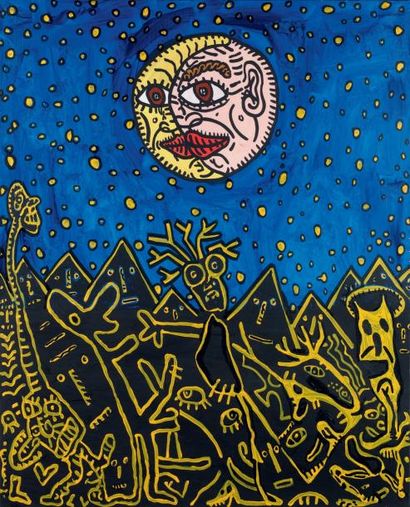 Robert COMBAS (Né en 1957) La lune double et les fantômes de la nuit, 1989 Peinture...