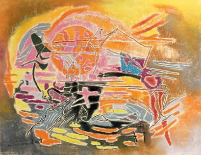 André MARCHAND (1907 - 1998) Composition au soleil Pastel, signé en bas à gauche...