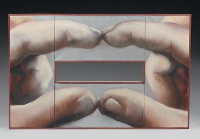 Harold STEVENSON (Né en 1929) Les doigts Quadriptyque sur toile 76 x 122 cm Provenance:...