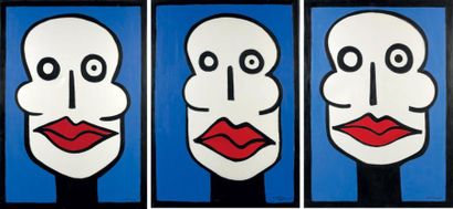 Georges MOQUAY (Né en 1970) La bouche rouge, 1996 Ensemble de trois peintures sur...