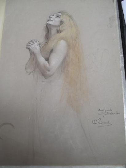 Gustave SURAND (1860 - 1937) Étude pour la martyre livrée au lion Dessin au crayon,...