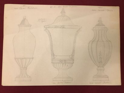 null Ecole Française du XIXe siècle. Onze dessins de vases. Onze dessins, crayon...