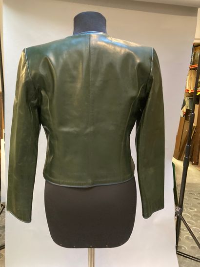 null "YVES SAINT LAURENT Rive Gauche - Veste courte cintrée en cuir d'agneau vert...