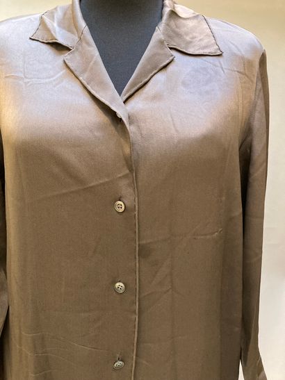 null HERMES Paris made in France - Long silk twill blouse dress in glazed brown,...