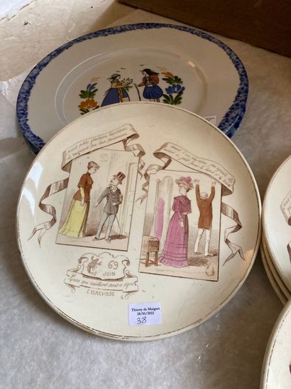 null Set of ceramics including various plates Creil and Montereau with polychrome...
