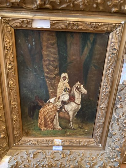 null Lot de deux huiles sur toile représentant un cavalier arabe signée en bas à...