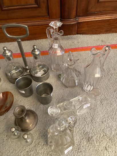 null Handle including glass and pewter elements such as oil and vinegar cruet, cups,...