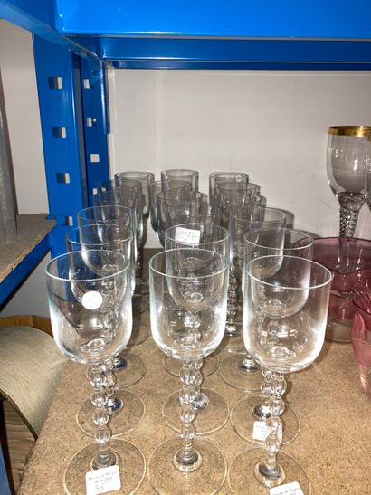 Suite of 18 white crystal wine glasses, high...
