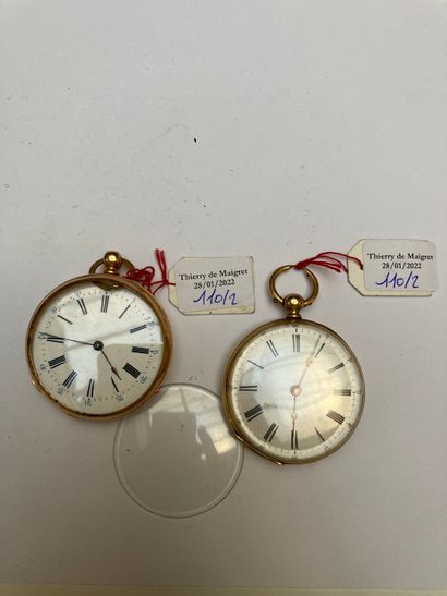 Deux montres de gousset en or 750°/°° Poids...