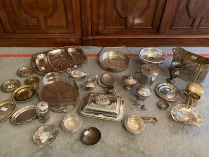 null Strong lot of silver plated metal including dishes, saucers, vases, covered...