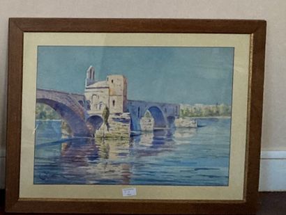 Pont Saint Benezet à Avignon signée E. COURONNEAU...