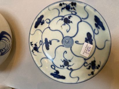 null Lot en porcelaine asiatique comprenant une jardinière carrée décorée en bleu...