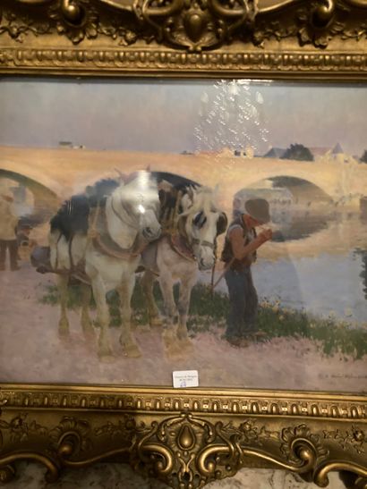 null Adolphe BINET (1854-1897)

Man and carriage on the river bank 

Gouache signed...