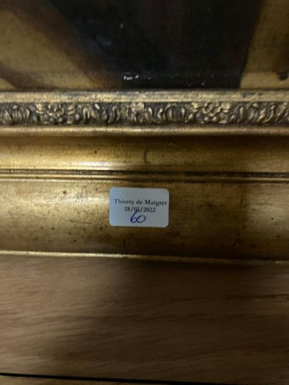 null Mahogany and mahogany veneer desk, 

Empire period (missing veneer, worn leather)

H...