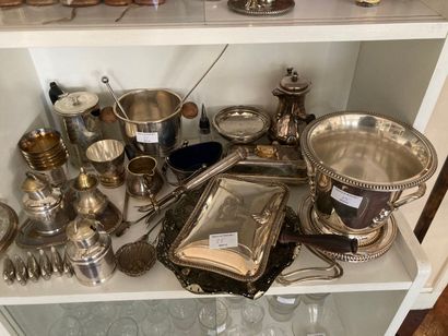 null Set of silver plated metal including coffee pot, knife holder, timbale, saucier,...
