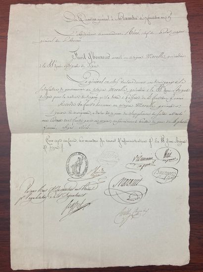 null Fusil d'honneur, document manuscrit (ampliation) concernant la remise d'un fusil...