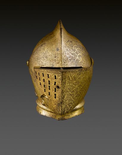 null Rare and beautiful jousting or tournament armlet entirely etched and gilded...