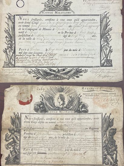 null Four military discharges partly printed with vignettes with the arms of France:...