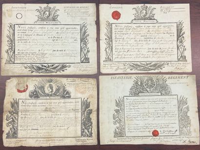 null Four military discharges partly printed with vignettes with the arms of France:...