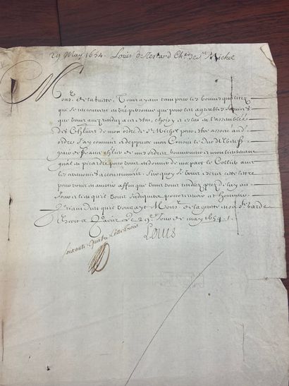 null Pièce sur parchemin concernant l'ordre de Saint-Michel, datée du 29 may 1654,...