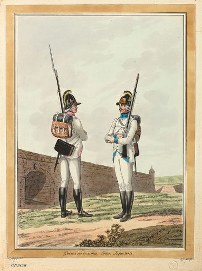 KININGER & MANSFELD : Austrian troops. S.l.n.d., in-folio, green morocco, smooth...