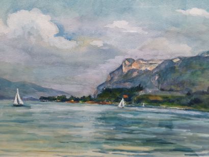 null Vue d'un lac aux voiliers. Aquarelle encadrée portant signature Paul Waendendries...