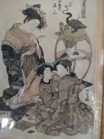 null Japon. Trois geishas. Gravure en couleurs. XIXème siècle. Dim.: 32 x 22 cm.