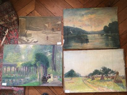 Lot of 4 oils: School XXth century, Landscape...