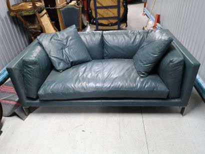26. Sofa upholstered in green leather, chromed...